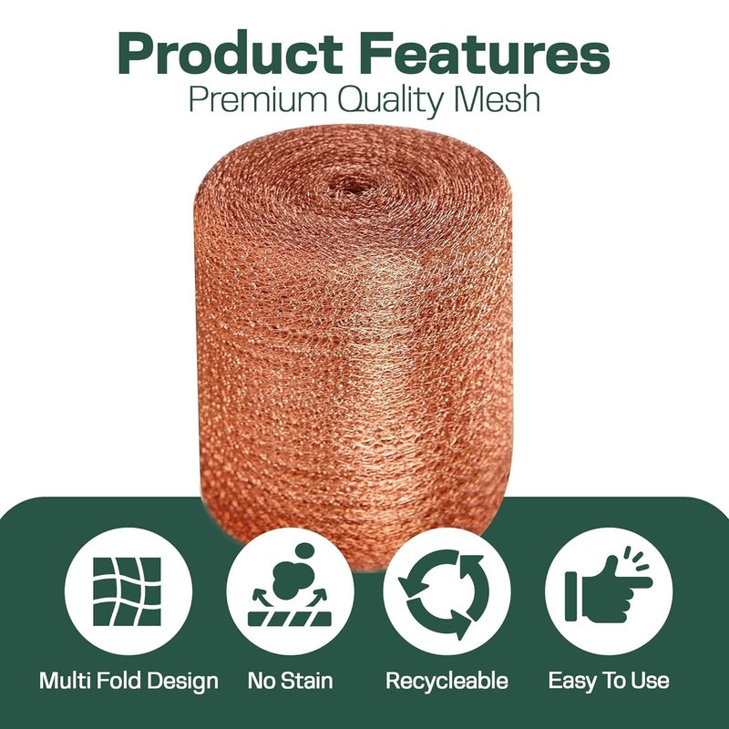 RAYTRENDS 3rd Gen Copper Mesh Rodent Control Kit 5" x 105ft, 100% Premium Copper Wool for Sealing Holes & Water Gaps, Blocks Slugs, Snails, Mice & Pests – with Scissors & Packing Tool - Image 3